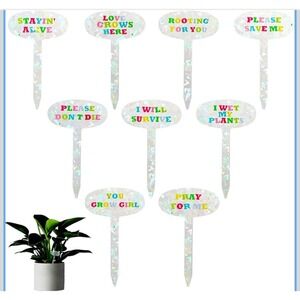 Funny Acrylic Plant Stakes Iridescent Garden Markers 9Pcs Plant Decor